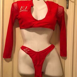 FJ swimsuit Mesh long sleeve plunging Neck Brazilian bikini set - re…